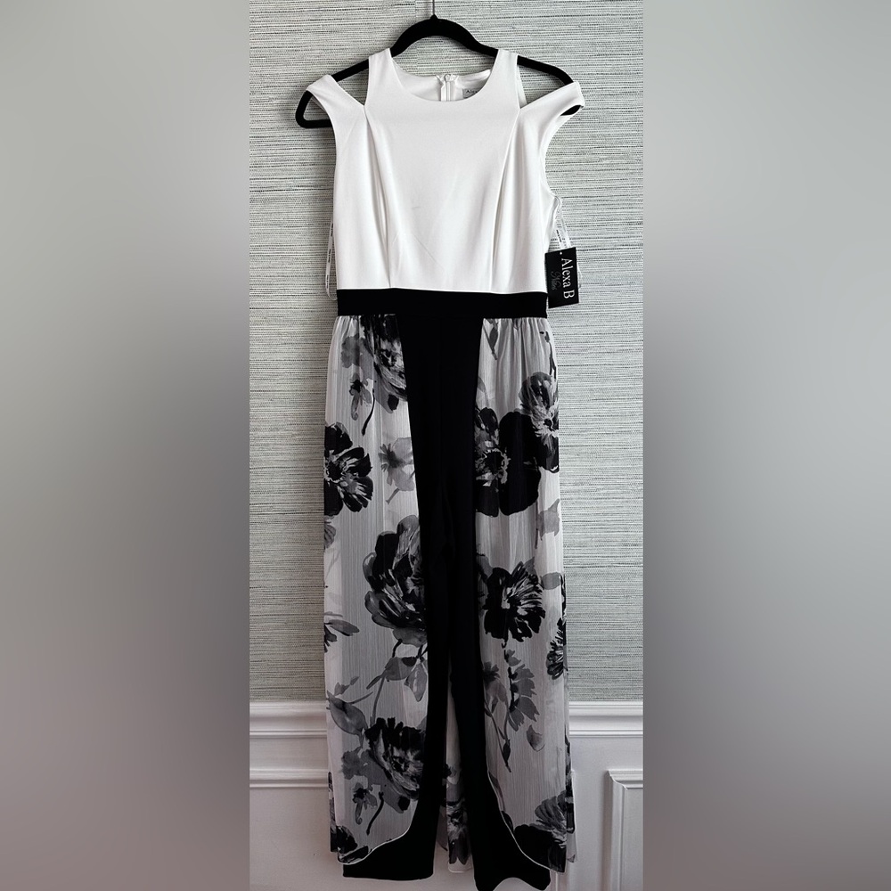 Alexa B Nites Size SZ 4 Dress Jumpsuit Pant Suit Black Gray Grey Floral Zip
